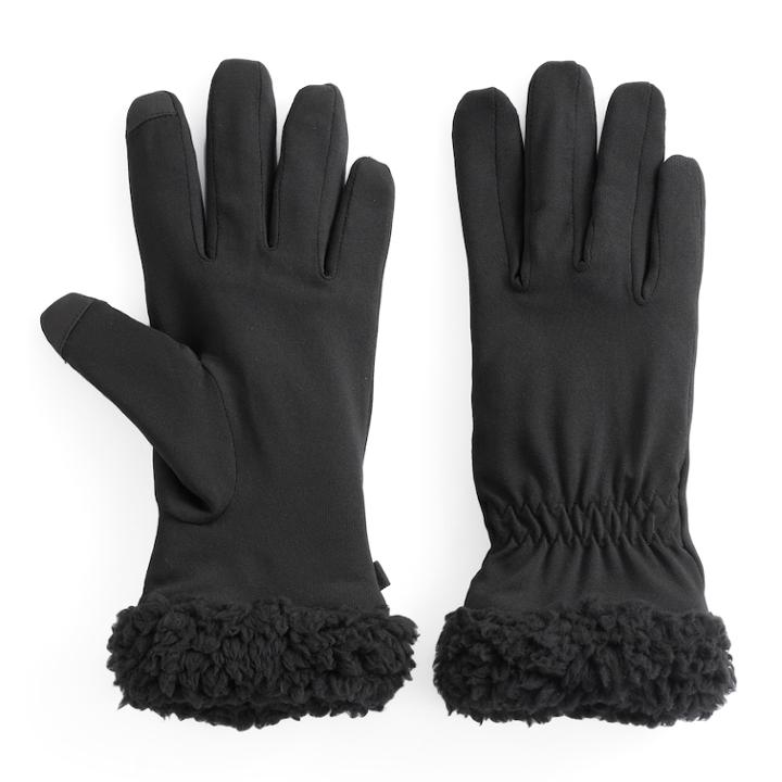 Women's Cuddl Duds Faux Shearling Lined Flex Fit Gloves, Black