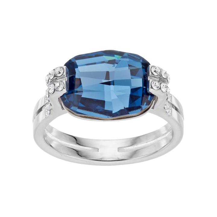 Brilliance Silver Plated Cushion Ring With Swarovski Crystals, Women's, Size: 9, Blue