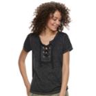 Juniors' Cloud Chaser Lace-up Short Sleeve Tee, Teens, Size: Small, Grey