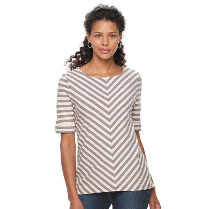 Women's Croft & Barrow&reg; Mitered Pique Top, Size: Xl, Light Grey