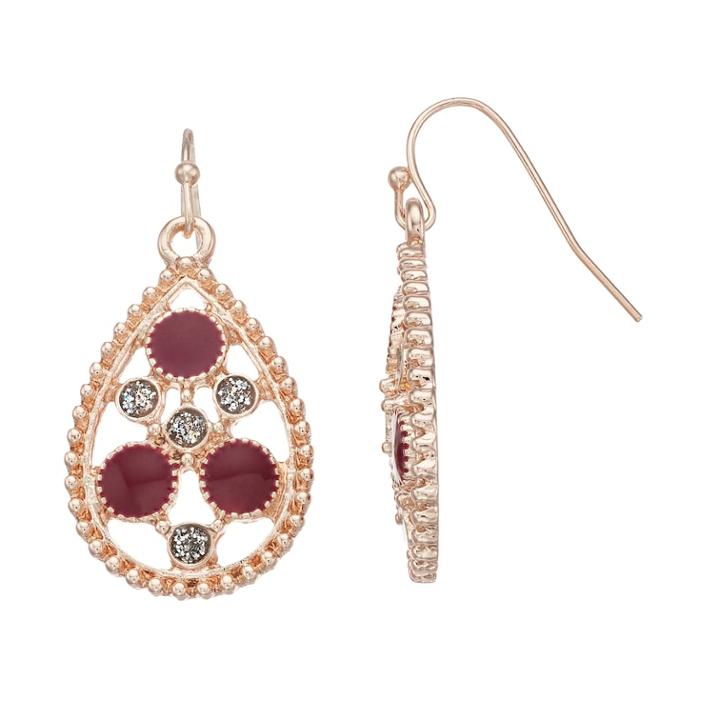 Rose Gold Tone Red Teardrop Earrings, Women's, Dark Red