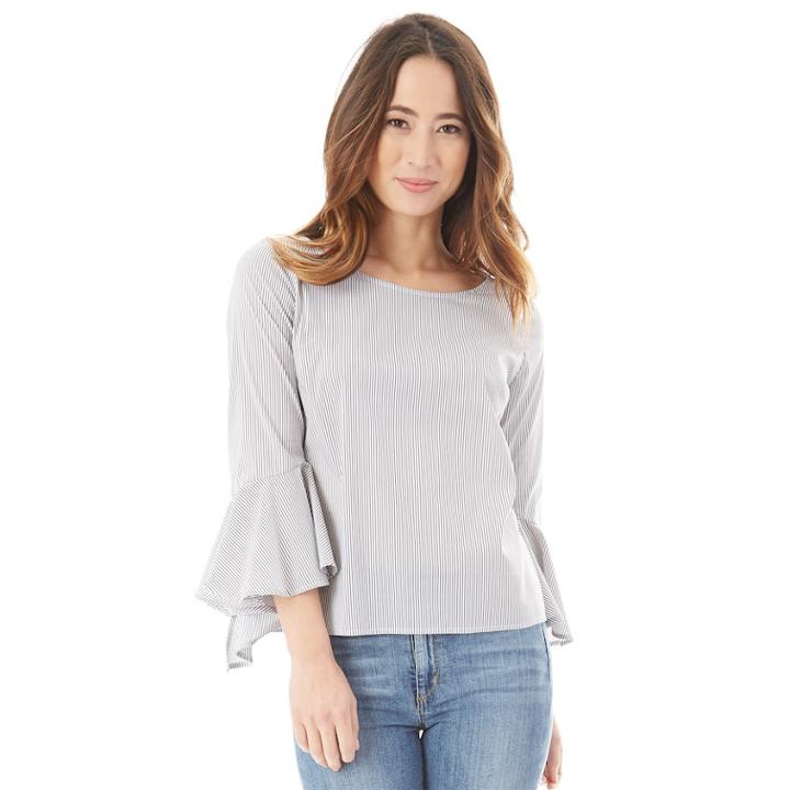 Juniors' Iz Byer Poplin Bell Sleeve Top, Teens, Size: Xs, Navy White