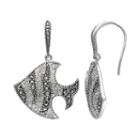 Lavish By Tjm Sterling Silver Crystal Fish Drop Earrings - Made With Swarovski Marcasite, Women's, White