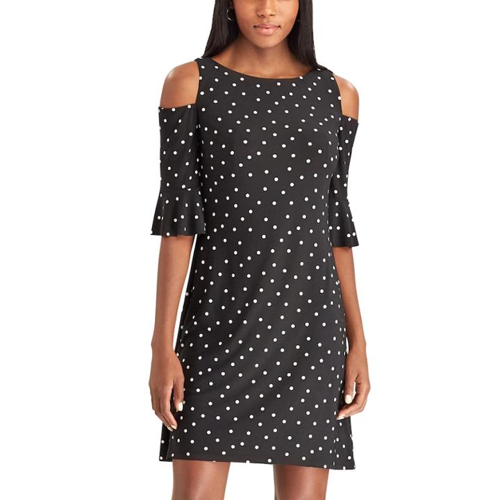 Women's Chaps Dot Cold-shoulder Dress, Size: Small, Black