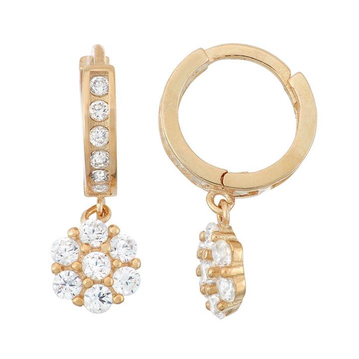Junior Jewels Kids' 14k Gold Over Silver Cubic Zirconia Flower Drop Earrings, Girl's, White