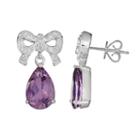 Sterling Silver Amethyst And Diamond Accent Bow Drop Earrings, Women's, Purple