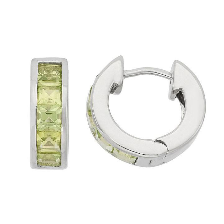 Peridot Sterling Silver Huggie Hoop Earrings, Women's, Green