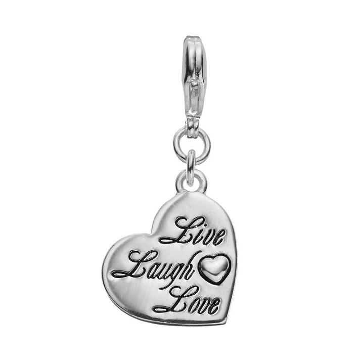 Blue La Rue Silver-plated Live Laugh Love Heart Charm, Women's, Silver