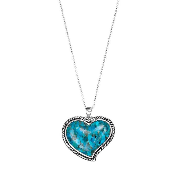 Sterling Silver Simulated Turquoise Heart Pendant Necklace, Women's, Size: 18, Blue