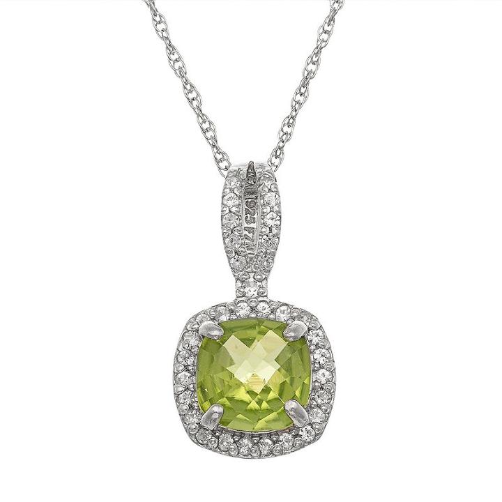 Sterling Silver Peridot And Lab-created White Sapphire Square Halo Pendant, Women's, Size: 18, Multicolor