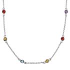 Sterling Silver Multicolor Cubic Zirconia Station Necklace - 24 In, Women's, Size: 24