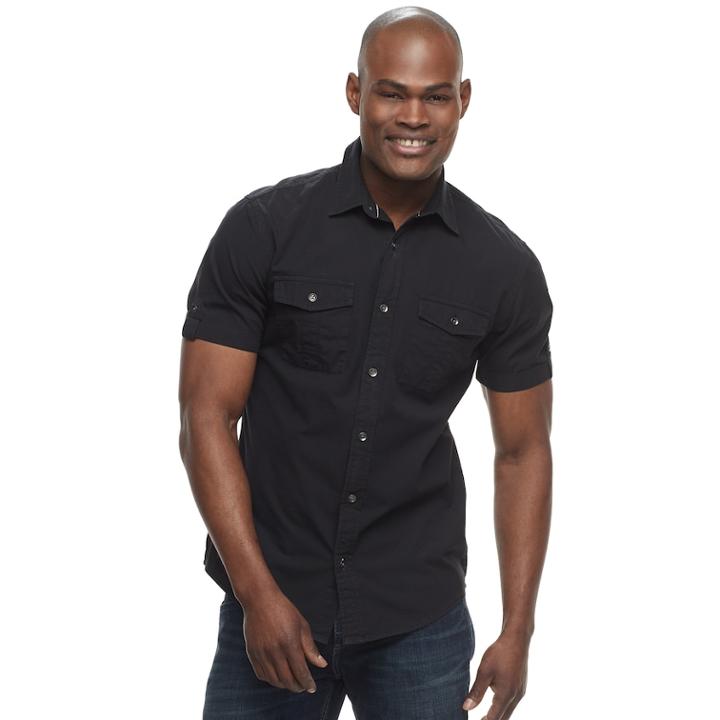 Men's Rock & Republic Solid Ripstop Button-down Shirt, Size: Large, Black