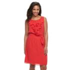 Women's Nina Leonard Ruffle Chiffon Shift Dress, Size: Xl, Red