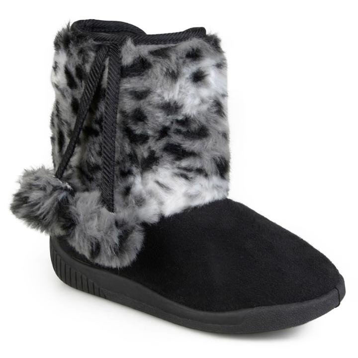 Journee Girls' Pom Pom Faux-fur Boots, Size: 2, Black