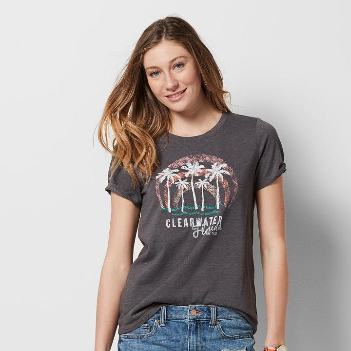 Women's Graphic Crewneck Tee, Size: Xxl, Dark Grey