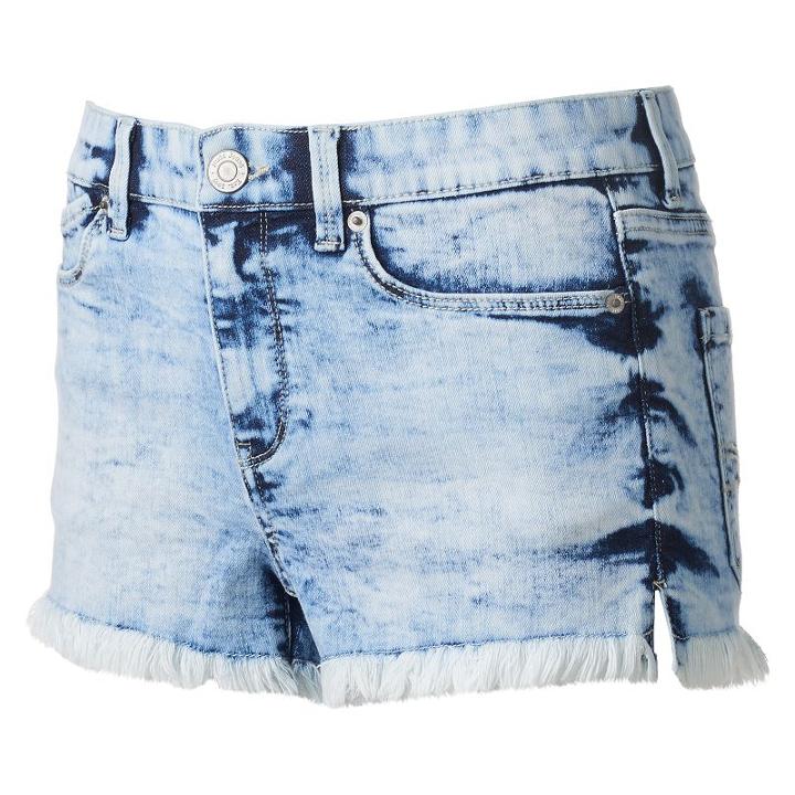 Juniors' Mudd&reg; Fray Hem Jean Shortie Shorts, Teens, Size: 5, Light Blue