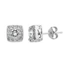 Diamond Essence Crystal & Diamond Accent Sterling Silver Square Halo Stud Earrings - Made With Swarovski Crystals, Women's, White