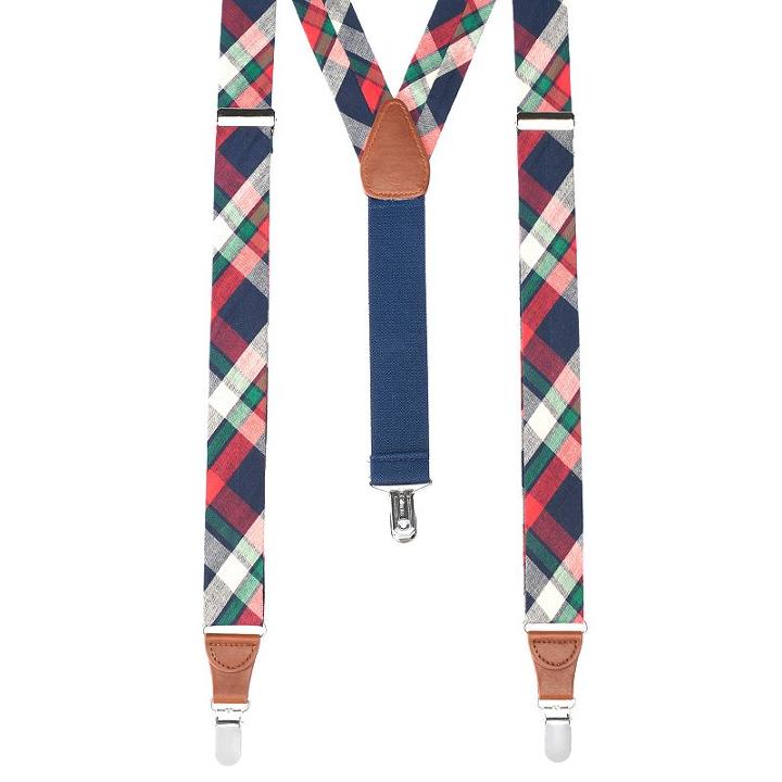 Men's Wembley Plaid Suspenders, Blue