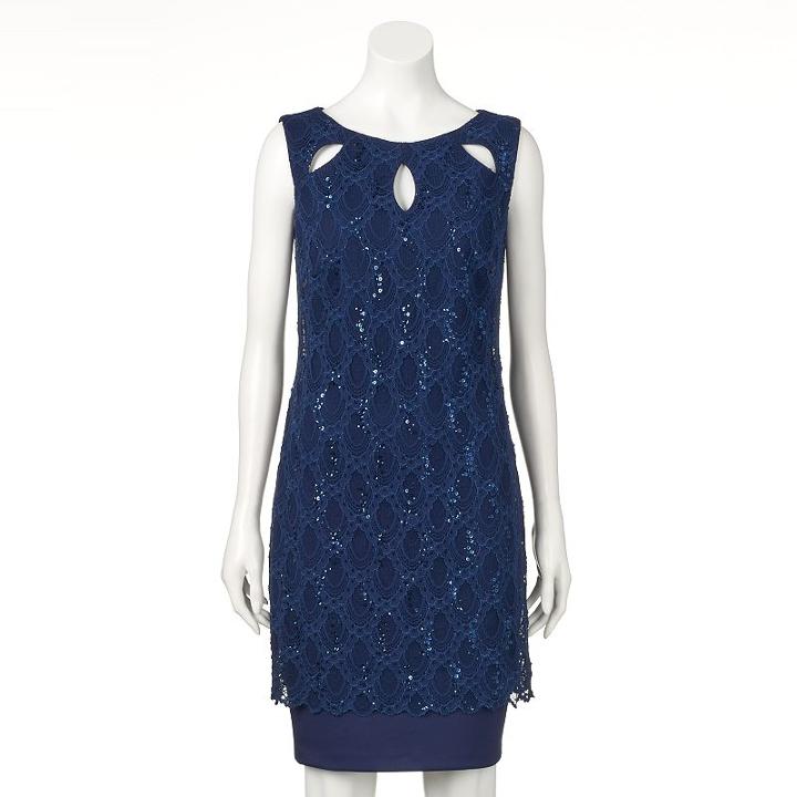 Women's Chaya Sequin Lace Dress, Size: 14, Med Blue