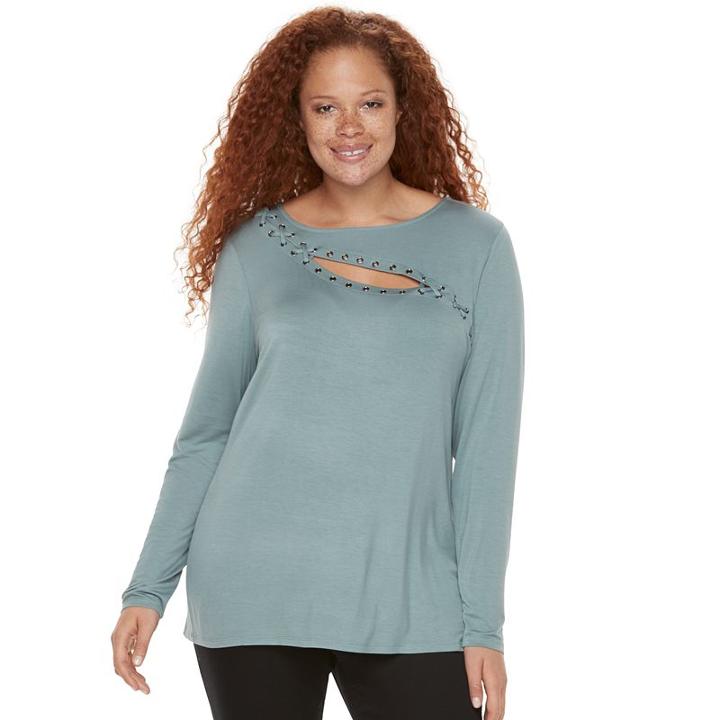 Plus Size Rock & Republic&reg; Lace-up Grommet Tee, Women's, Size: 1xl, Med Grey