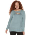 Plus Size Rock & Republic&reg; Lace-up Grommet Tee, Women's, Size: 1xl, Med Grey