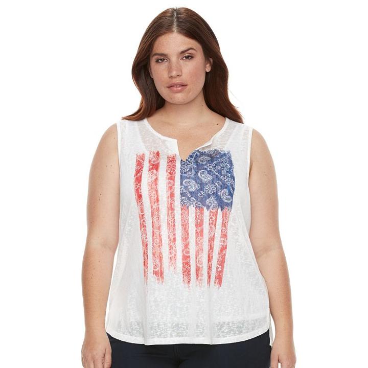 Plus Size Kate And Sam Flag Burnout Graphic Tank, Women's, Size: 2xl, Dark Blue
