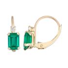 10k Gold Emerald-cut Lab-created Emerald & White Zircon Leverback Earrings, Women's, Green