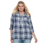 Plus Size Sonoma Goods For Life&trade; Roll-tab Shirt, Women's, Size: 1xl, Dark Blue