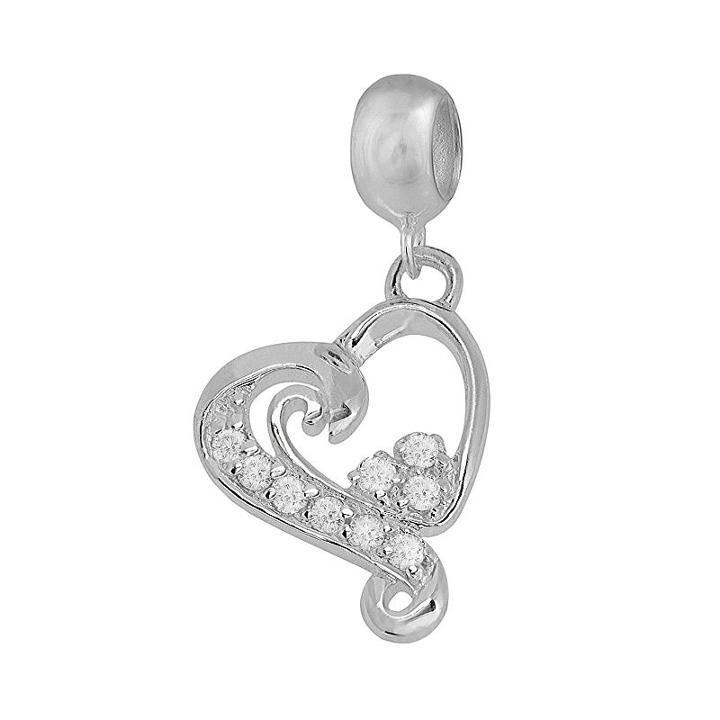 Individuality Beads Crystal Sterling Silver Tilted Heart Charm, Women's, Grey