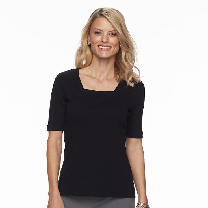 Petite Croft & Barrow&reg; Squareneck Tee, Women's, Size: S Petite, Black