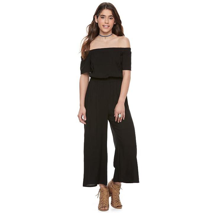 Juniors' Joe B Off-the-shoulder Culotte Jumpsuit, Girl's, Size: Large, Black