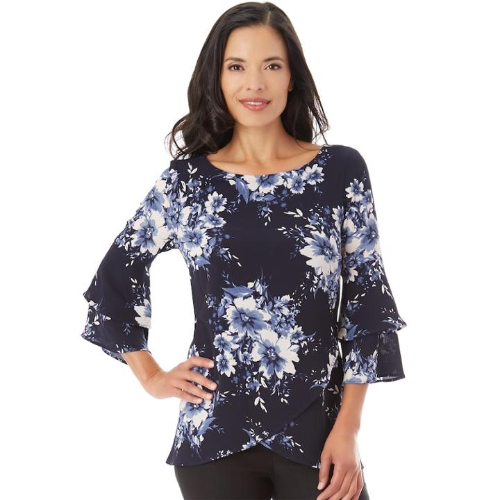 Women's Apt. 9&reg; Asymmetrical Tiered Top, Size: Large, Navy Floral