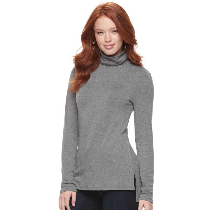 Women's Apt. 9&reg; Turtleneck Tee, Size: Large, Med Grey
