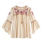 Girls 7-16 Knitworks Embroidered Bell Sleeve Peasant Top With Necklace, Size: Small, Beig/green (beig/khaki)
