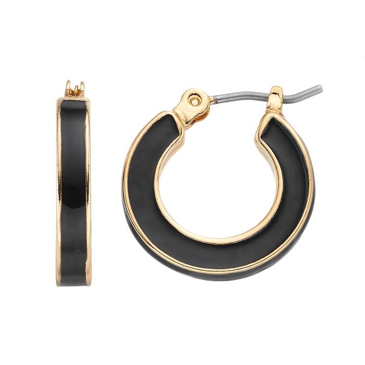 Napier Inlaid Nickel Free Hoop Earrings, Women's, Black