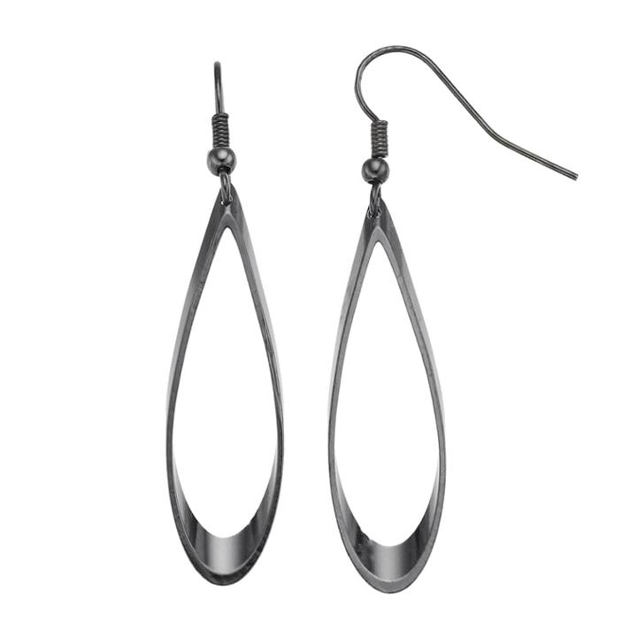 Teardrop Nickel Free Hoop Drop Earrings, Women's, Black