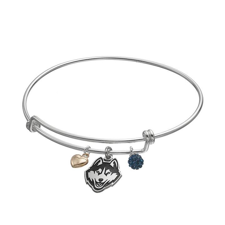 Fiora Sterling Silver Connecticut Huskies Charm Bangle Bracelet, Women's, Blue