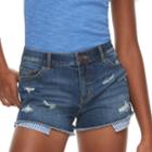 Juniors' Rewind High-waisted Striped Exposed Pocket Denim Shortie Shorts, Teens, Size: 1, Med Blue