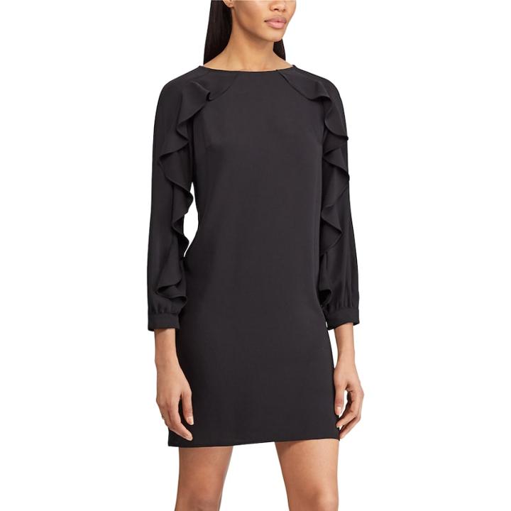 Women's Chaps Ruffle Shift Dress, Size: 8, Black