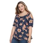 Plus Size French Laundry Hi-low Cold Shoulder Necklace Top, Women's, Size: 1xl, Med Blue