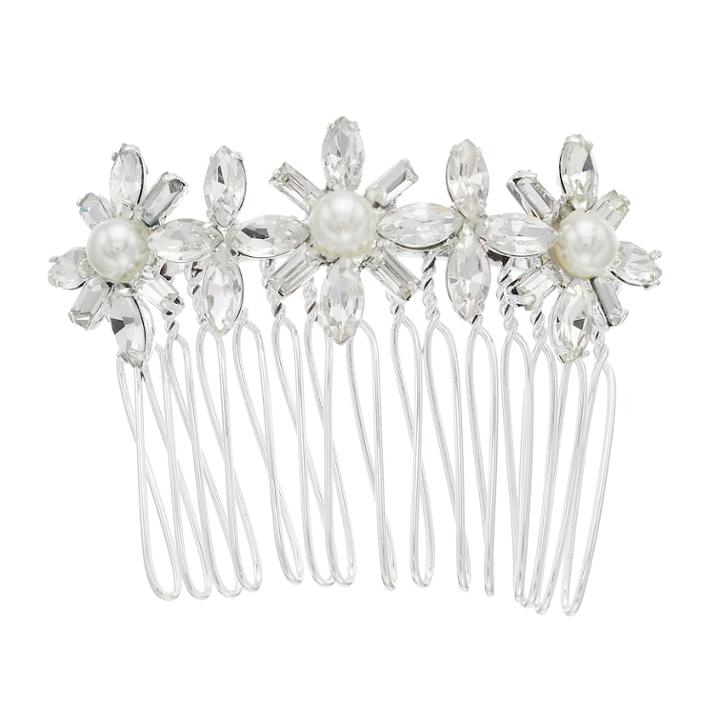 Simulated Pearl & Crystal Flower Hair Comb, Women's, White