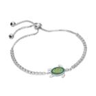 Silver Tone Cubic Zirconia & Crystal Turtle Bolo Bracelet, Women's, Green