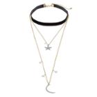 Mudd&reg; Star & Crescent Moon Pendant Layered Choker Necklace, Women's, Black