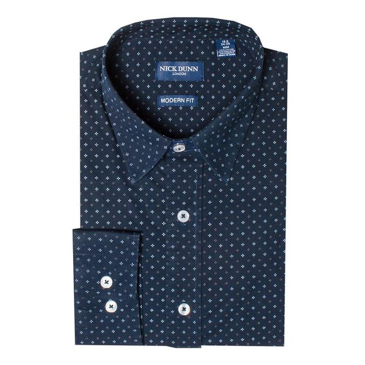 Men's Nick Dunn Modern-fit Dress Shirt, Size: L-34/35, Blue (navy)