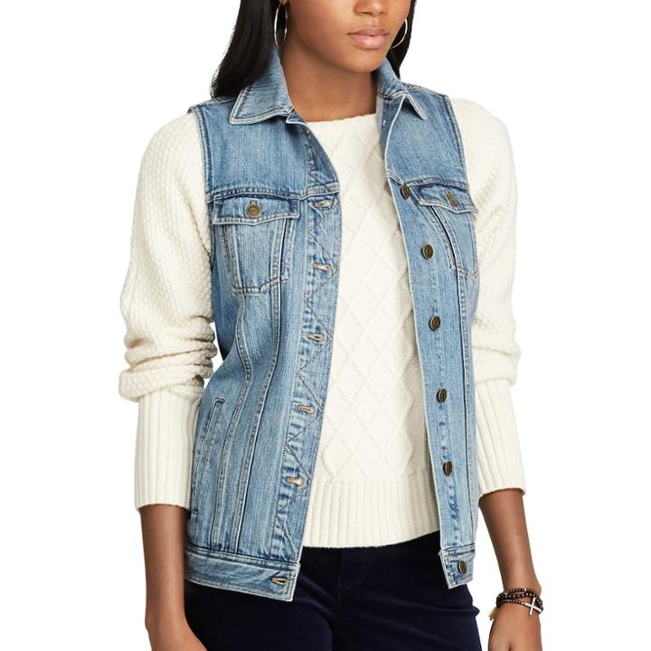Women's Chaps Denim Vest, Size: Medium, Blue