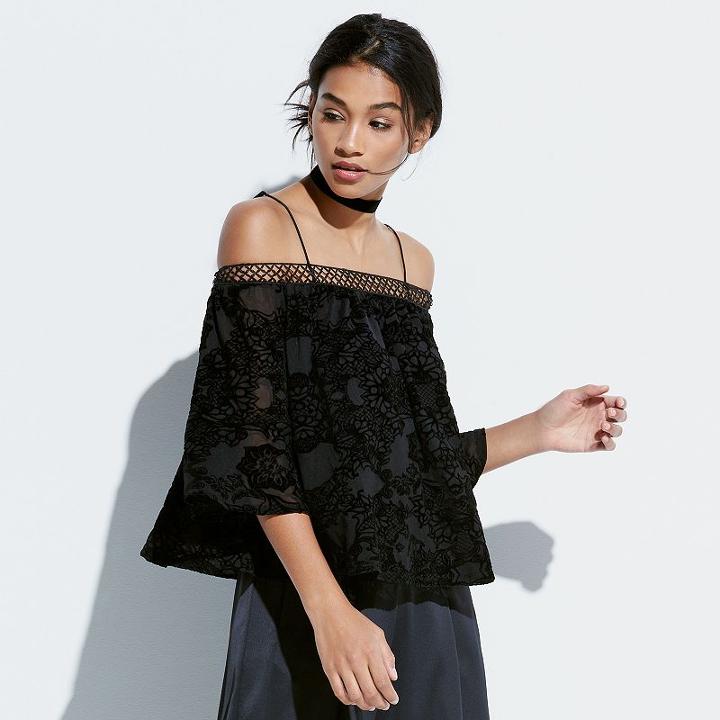 K/lab Crochet Off The Shoulder Top, Girl's, Size: Small, Black