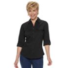 Women's Croft & Barrow&reg; Knit-to-fit Roll-tab Shirt, Size: Large, Mineral Black