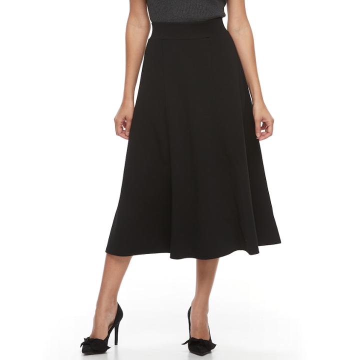 Petite Dana Buchman Seamed Midi Skirt, Women's, Size: S Petite, Black