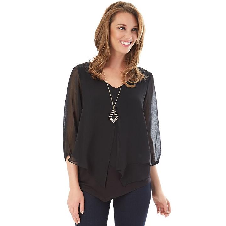 Women's Apt. 9&reg; Chiffon Popover Top, Size: Xlrg Av/rg, Black