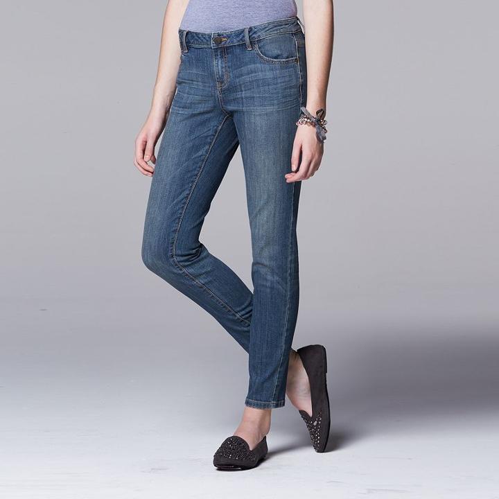 Women's Simply Vera Vera Wang Slimming Skinny Jeans, Size: 0 Long, Blue